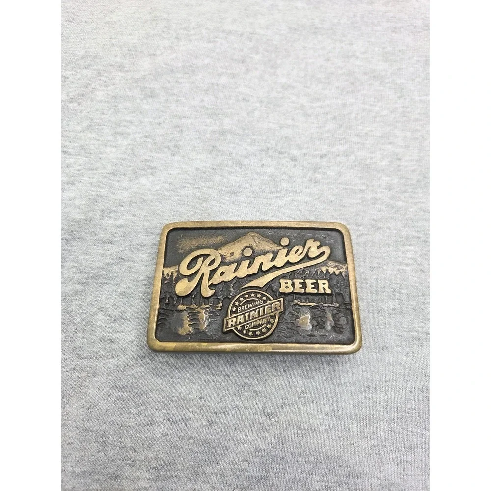 Rare Handmade AnaCortes Brass Works Rainier Beer Belt Buckle Made in USA Vintage